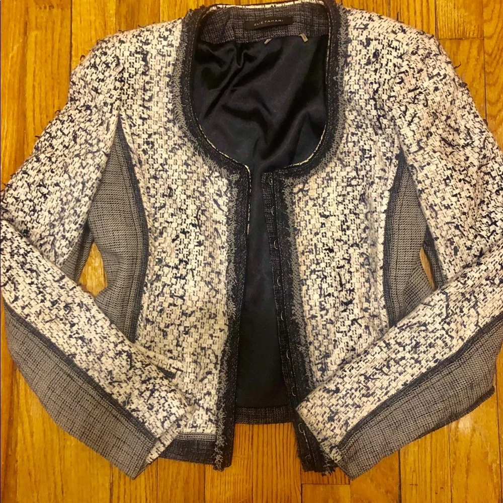 Elie Tahari Blue Tweed Jacket Small